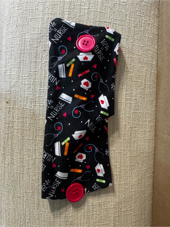 Accessories - Nurse Print Button Headband in Black with Pink Buttons